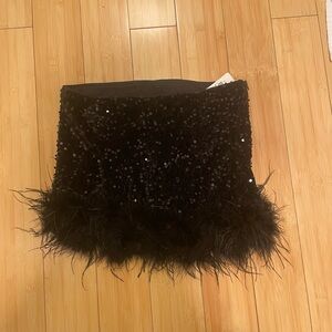 Windsor Black Sequin Feathered Mini Skirt